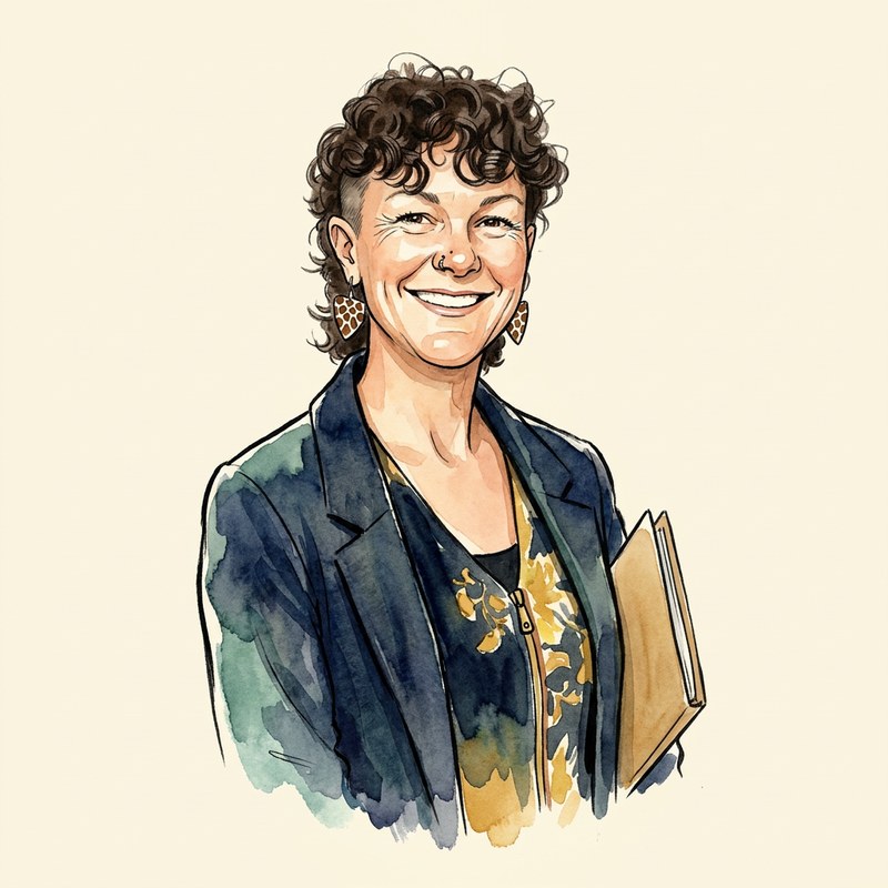 Watercolour cartoon portrait of Deputy Tina Bury