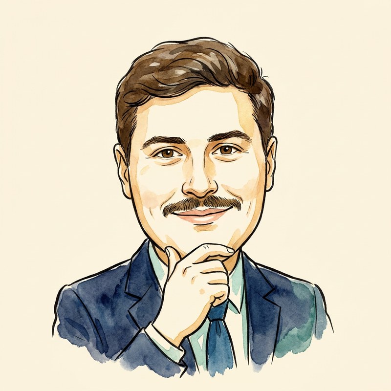 Watercolour cartoon portrait of Deputy Tom Rylatt